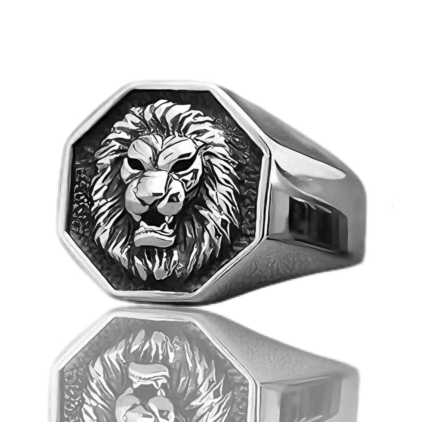 ANILLO LEÓN PLATEADO ( ACERO INOXIDABLE 316L)