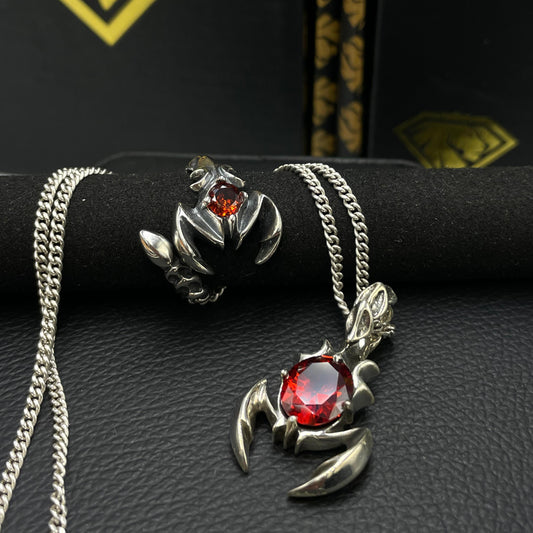 PACK DE PLATA 925 ( COLLAR ESCORPIÓN CON GEMA ROJA+ ANILLO DE PLATA 925)