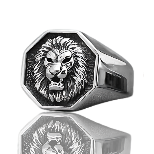 ANILLO LEÓN PLATEADO ( ACERO INOXIDABLE 316L)