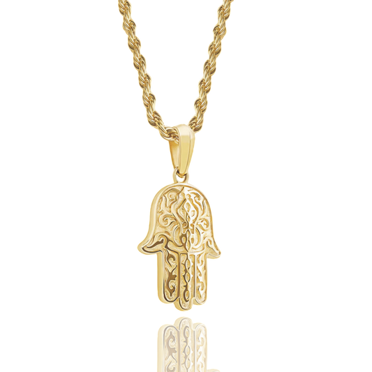 COLLAR HAMSA (ACERO INOXIDABLE 316L Y BAÑADO EN ORO DE 18K)