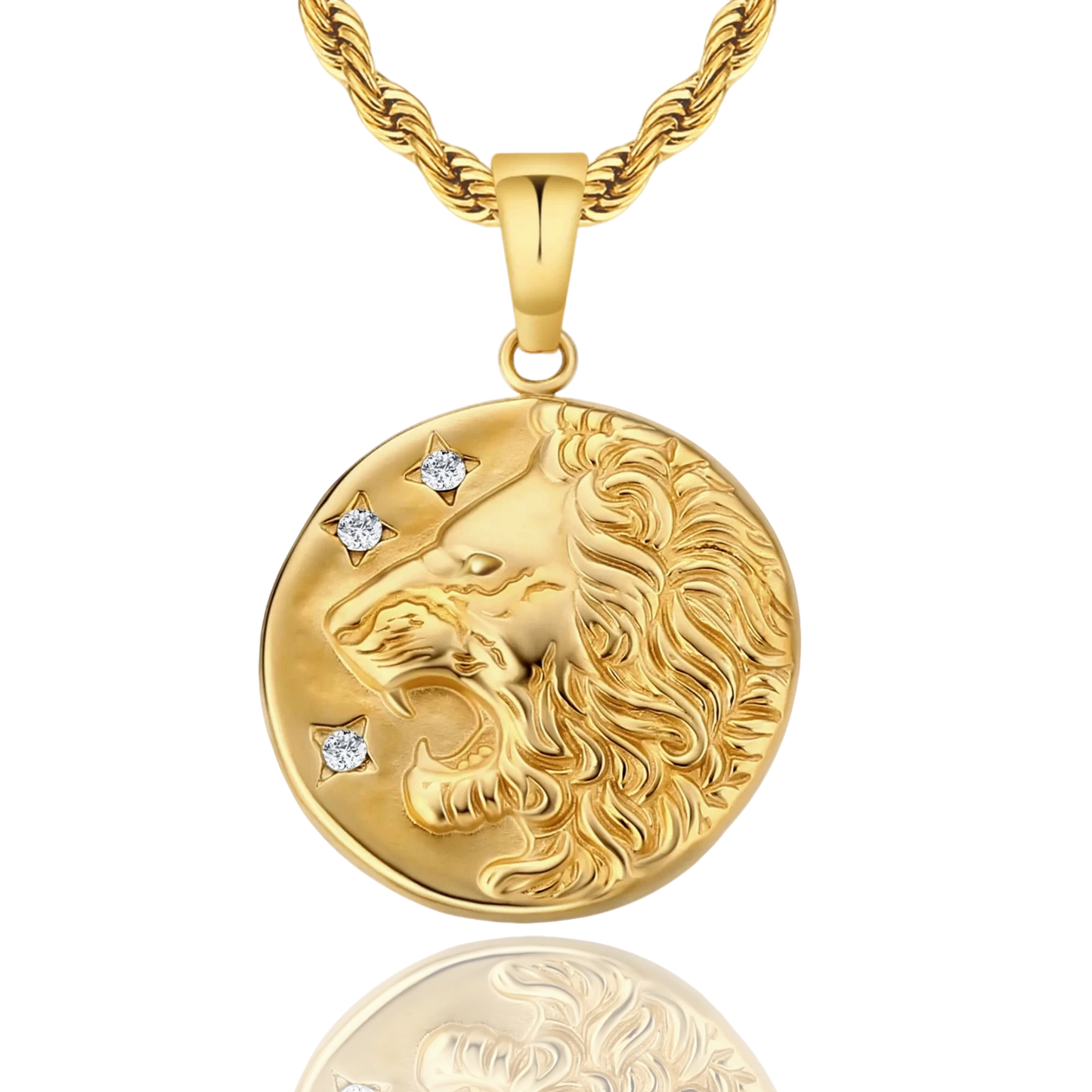 COLLAR LEÓN DE ORO ( ACERO INOXIDABLE 316L Y BAÑADO EN ORO 18K)