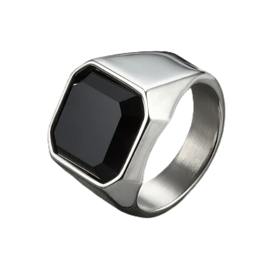 ANILLO OBSIDIANA PLATEADA (ACERO INOX. 316L)