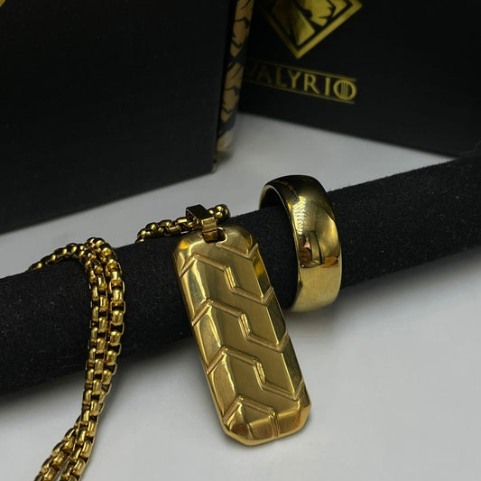 SET GOLDEN ARMOR (COLLAR +ANILLO CON BAÑO DE ORO DE 18K)